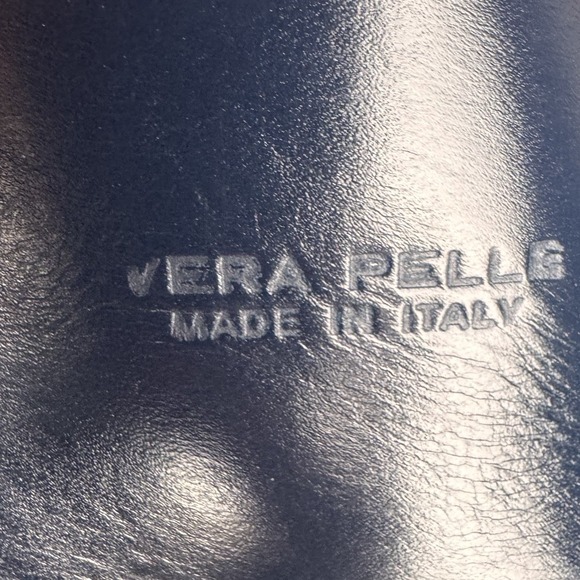 Vera Pelle Genuine Leather Solo Perche Backpack Purse Navy W/Brown Made In Italy - Picture 3 of 16